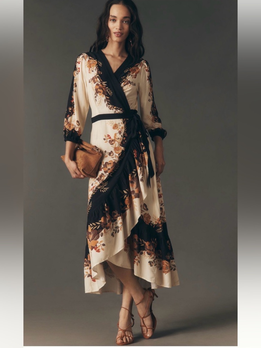 Farm Rio x Anthropologie Flirty Boho Floral Wrap Midi Dress NWT XS Flowy